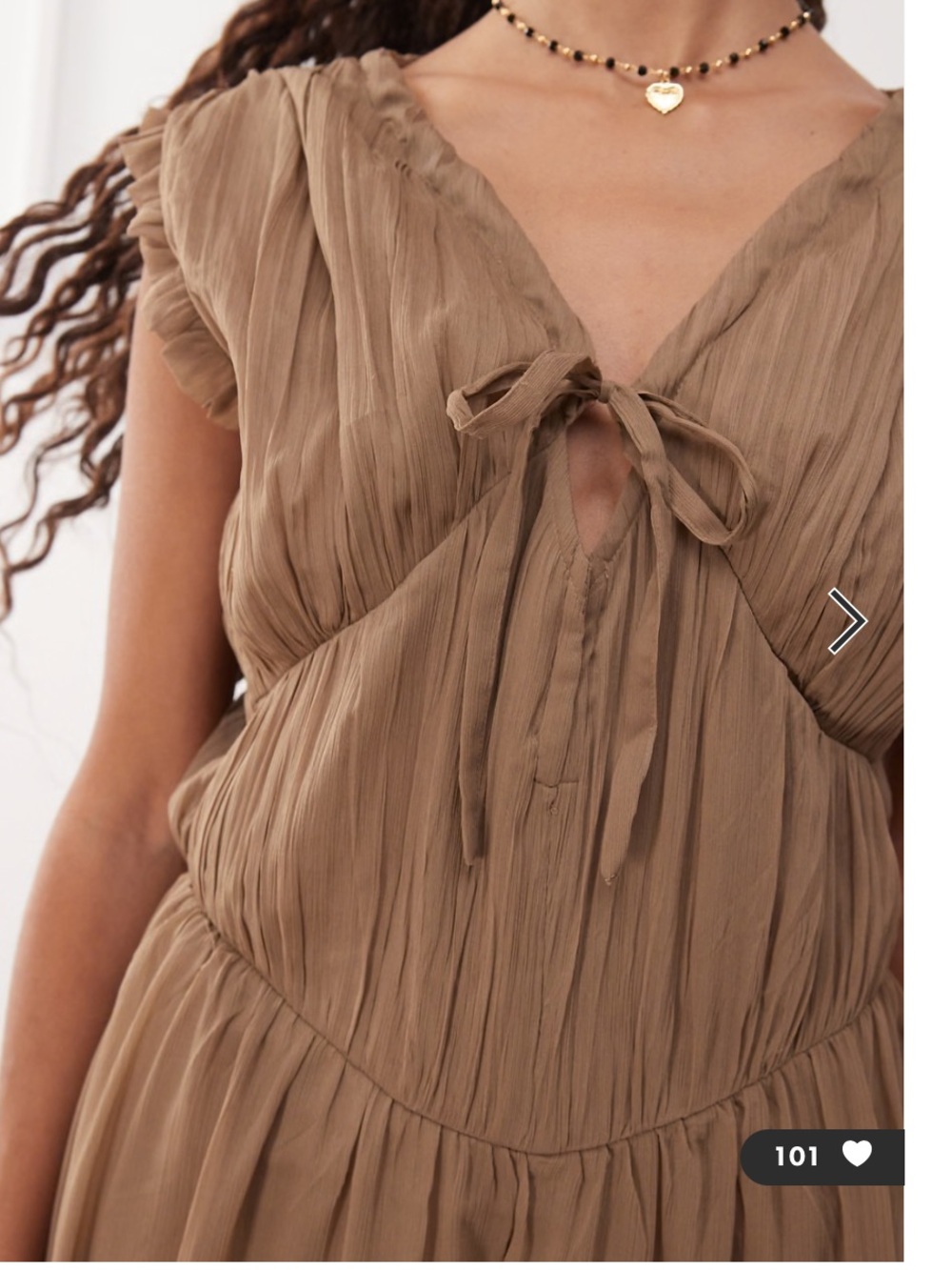 Reclaimed Vintage Taupe Brown Pleated Tie-Front Midi Dress